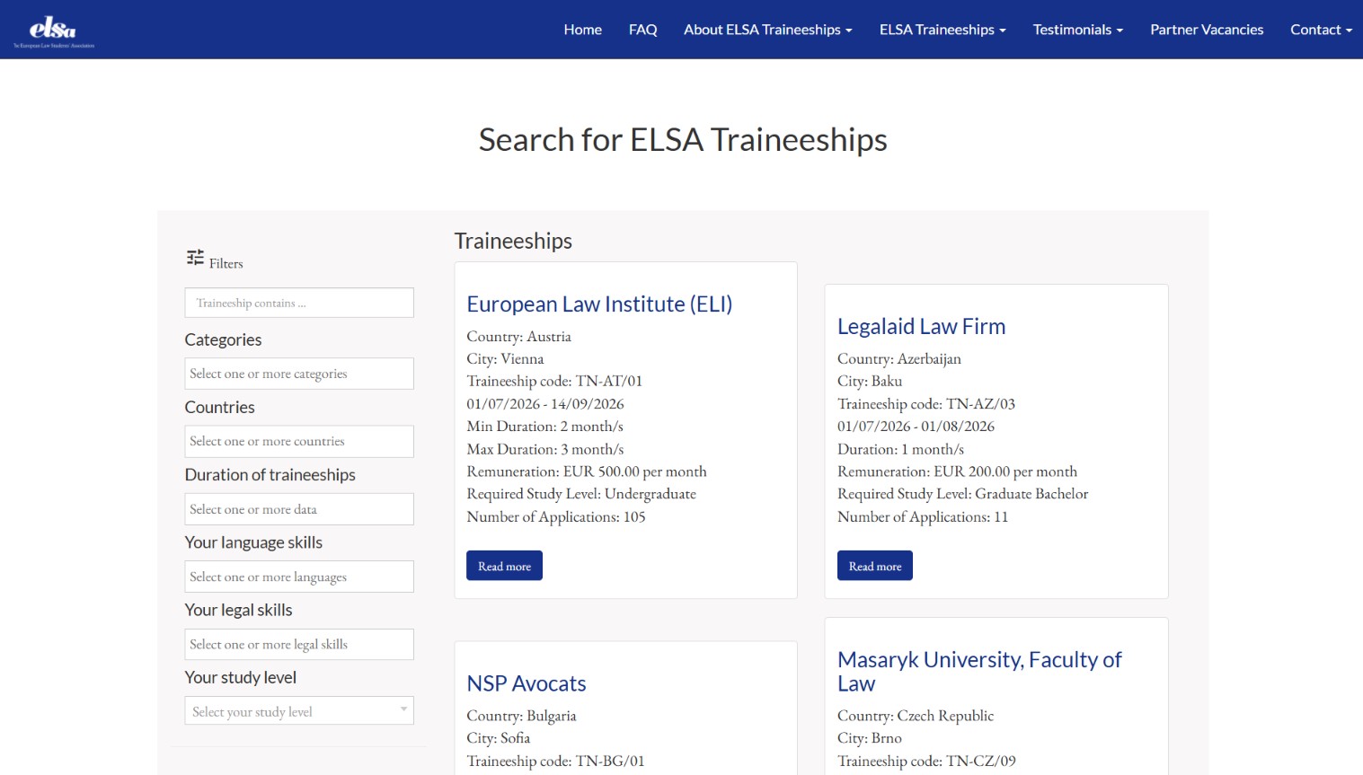ELSA traineeships for law students in Sweden