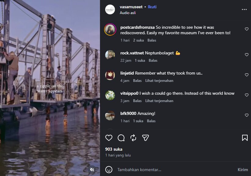 Visitor comments and social highlights from the Vasa Museum Instagram