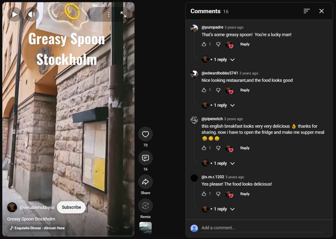 YouTube comment on Greasy Spoon
