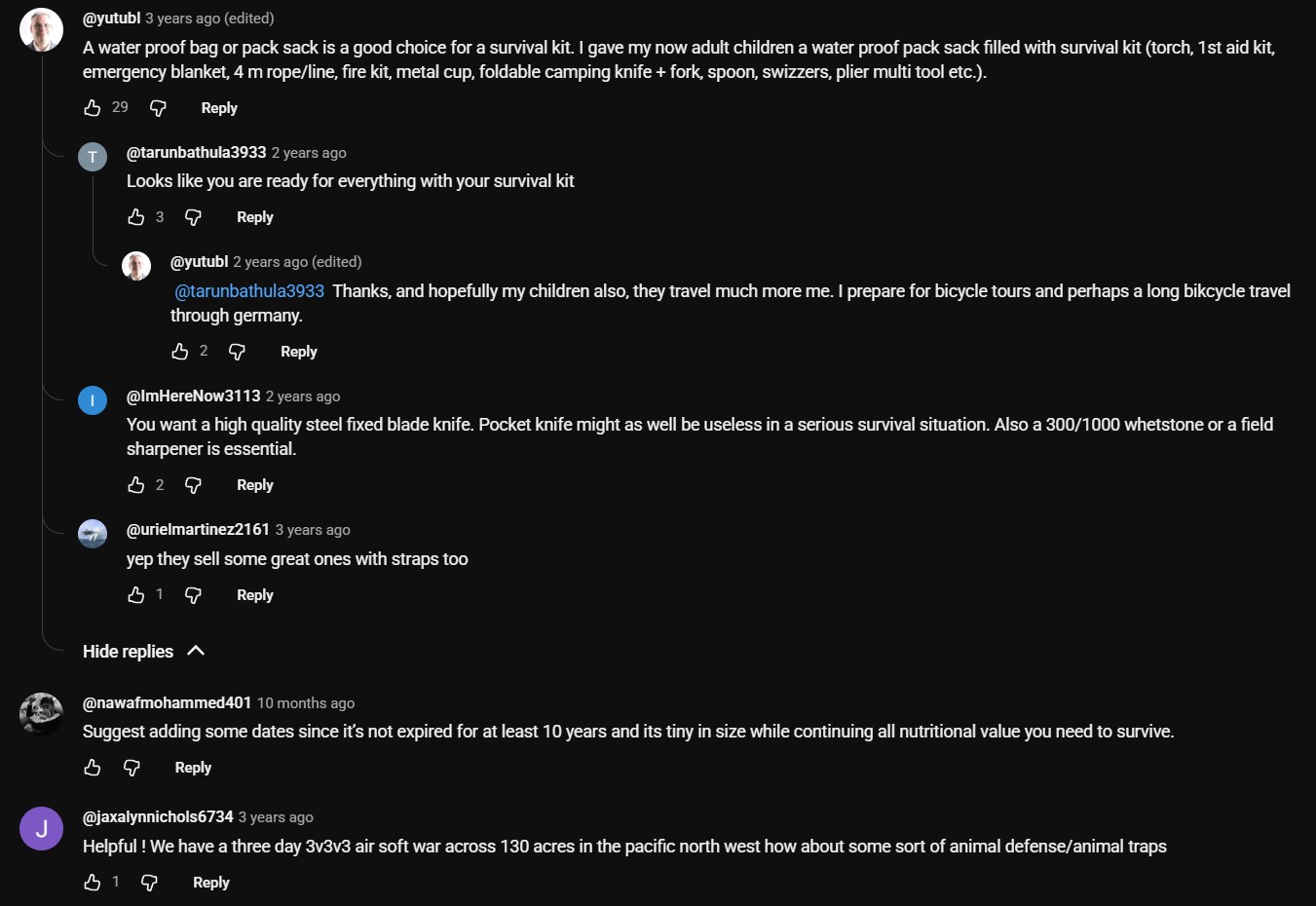 YouTube comment on Tyresta Nationalpark survival essentials