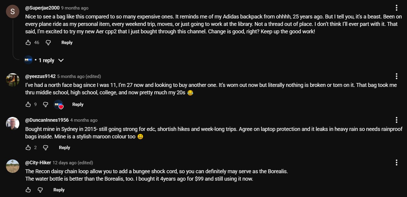 YouTube comment about The North Face Recon