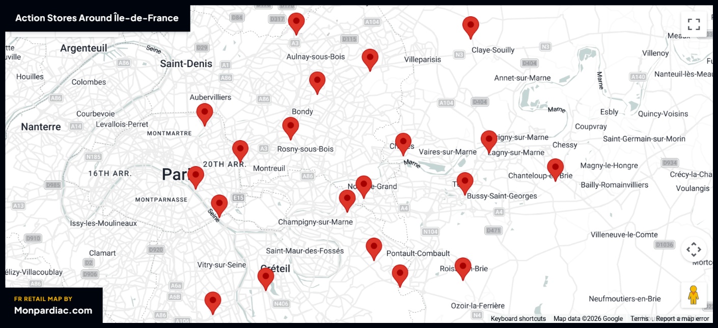 Carte des magasins Action en France