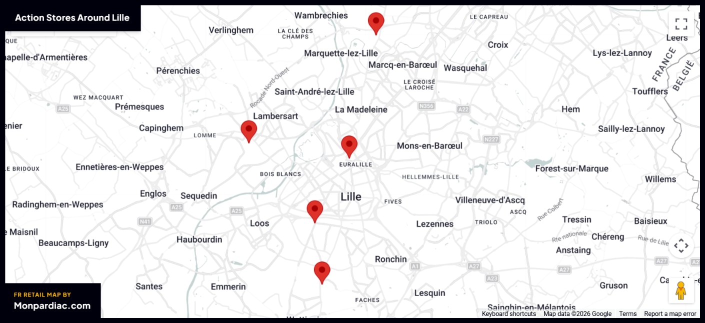Plan des magasins Action à Lille