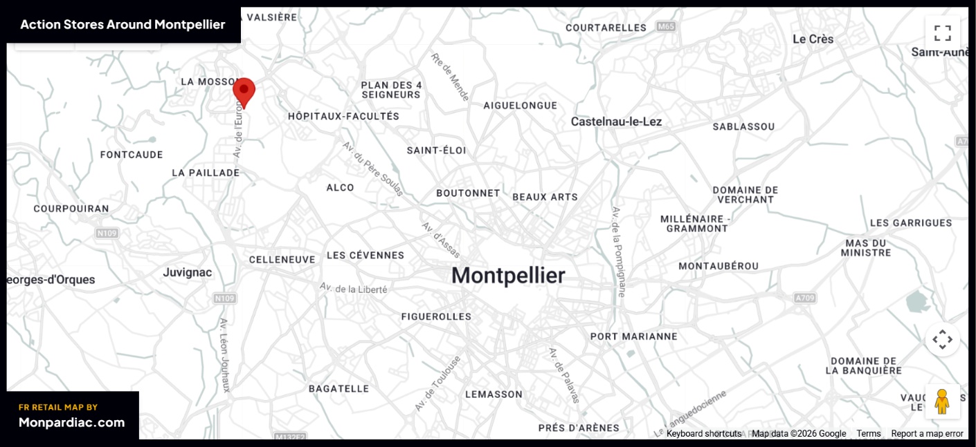 Plan des magasins Action à Montpellier