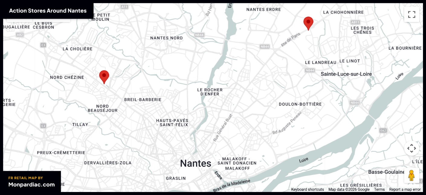 Plan des magasins Action à Nantes