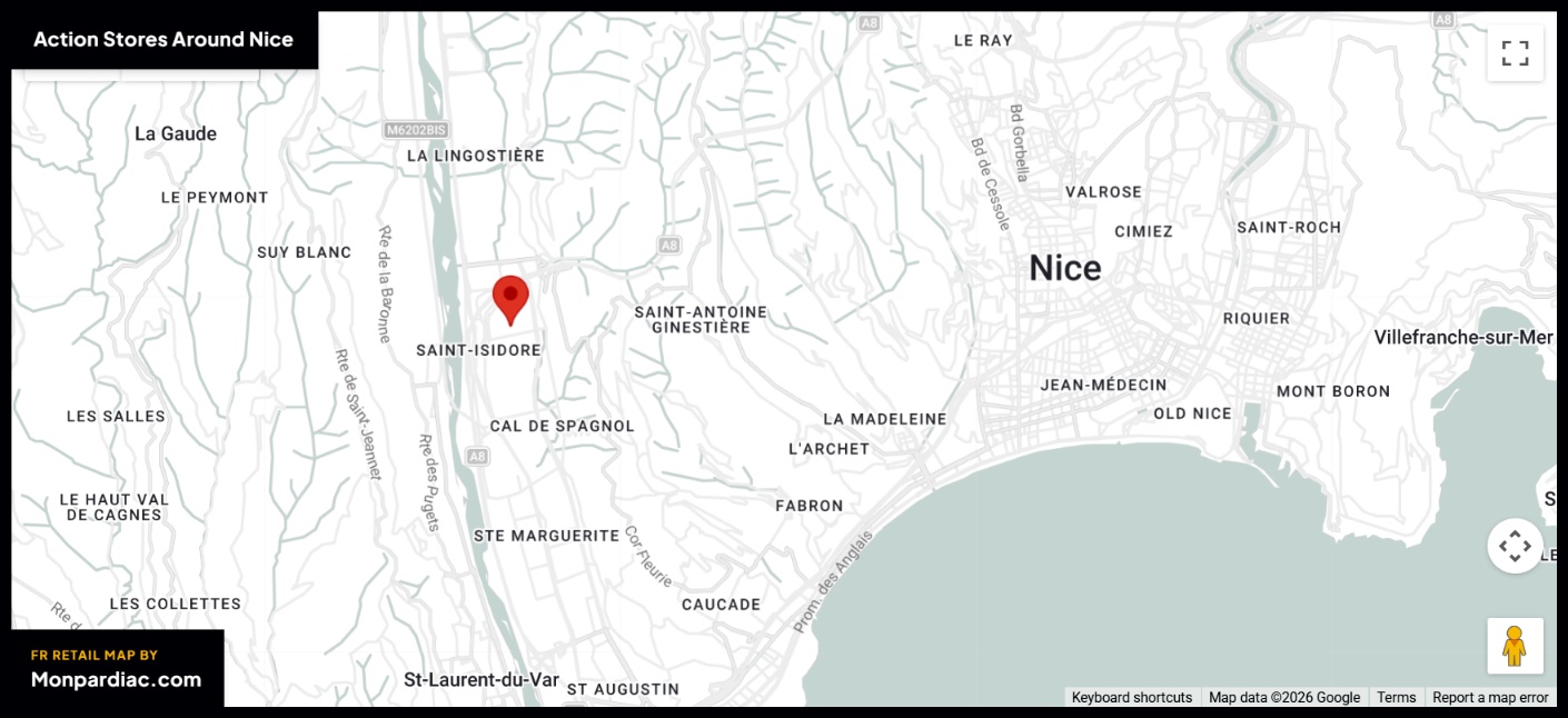 Plan des magasins Action à Nice