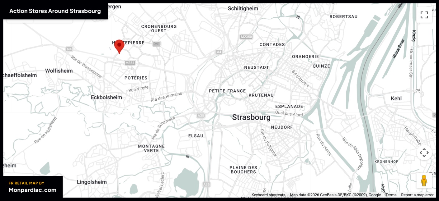 Plan des magasins Action à Strasbourg