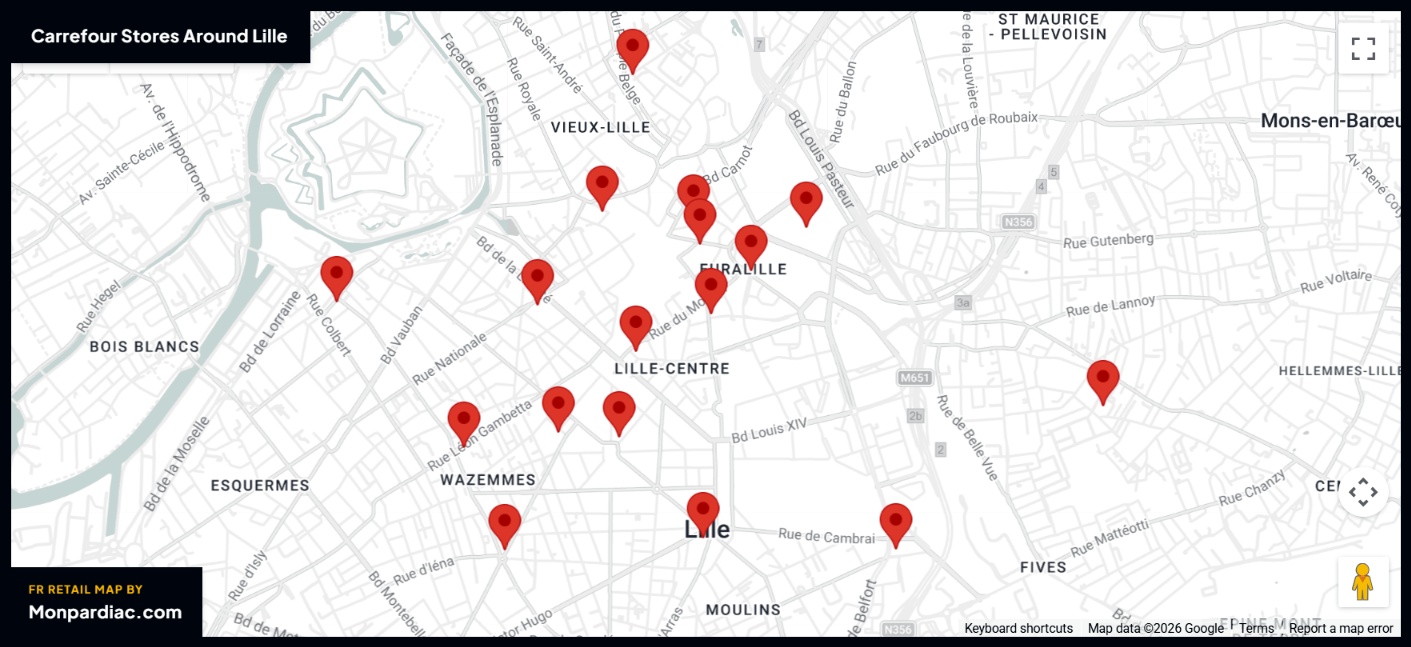 Plan des magasins Carrefour à Lille