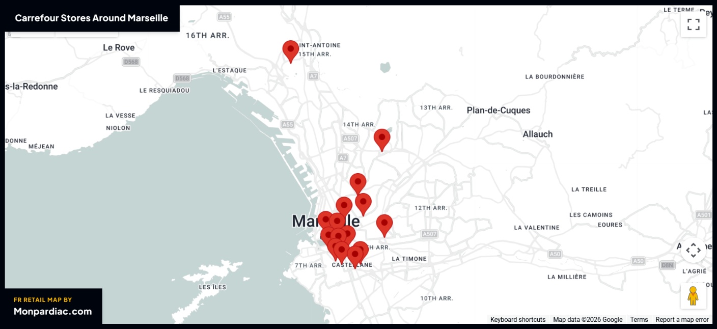 Plan des magasins Carrefour à Marseille