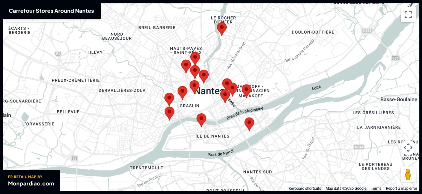 Plan des magasins Carrefour à Nantes