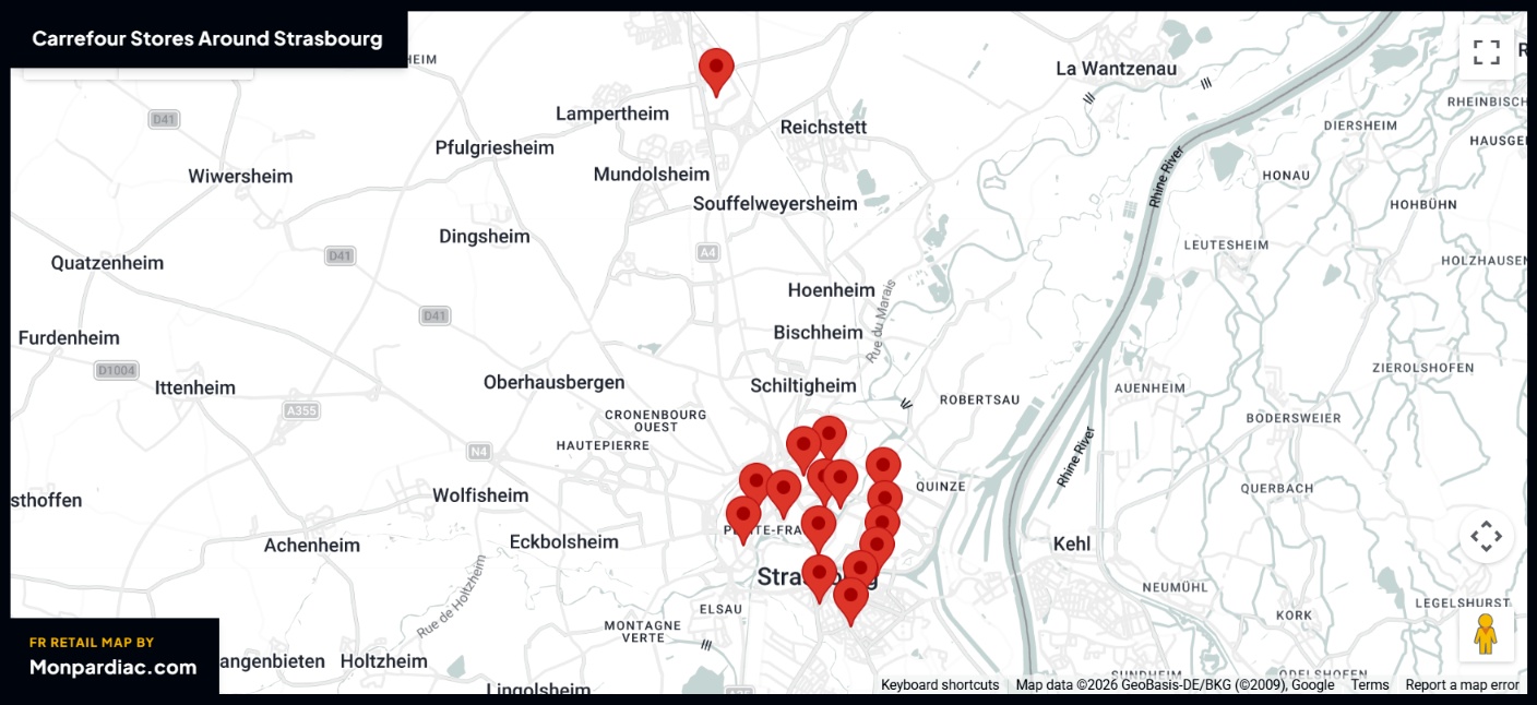 Plan des magasins Carrefour à Strasbourg