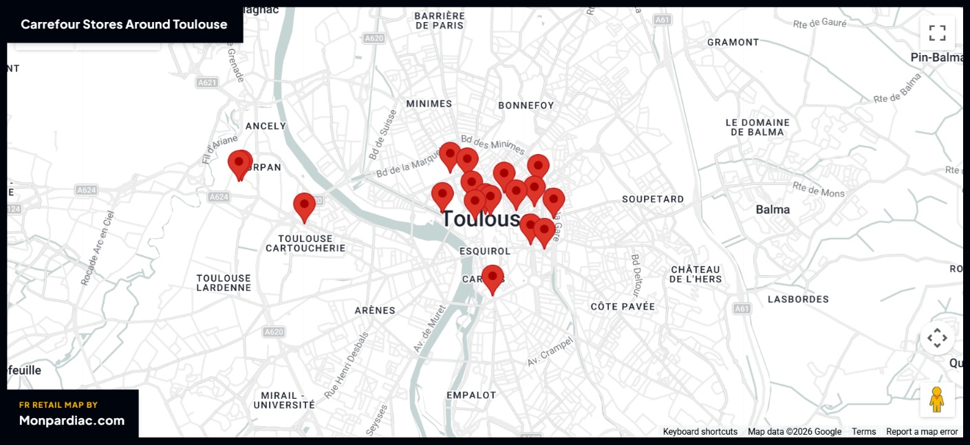 Plan des magasins Carrefour à Toulouse