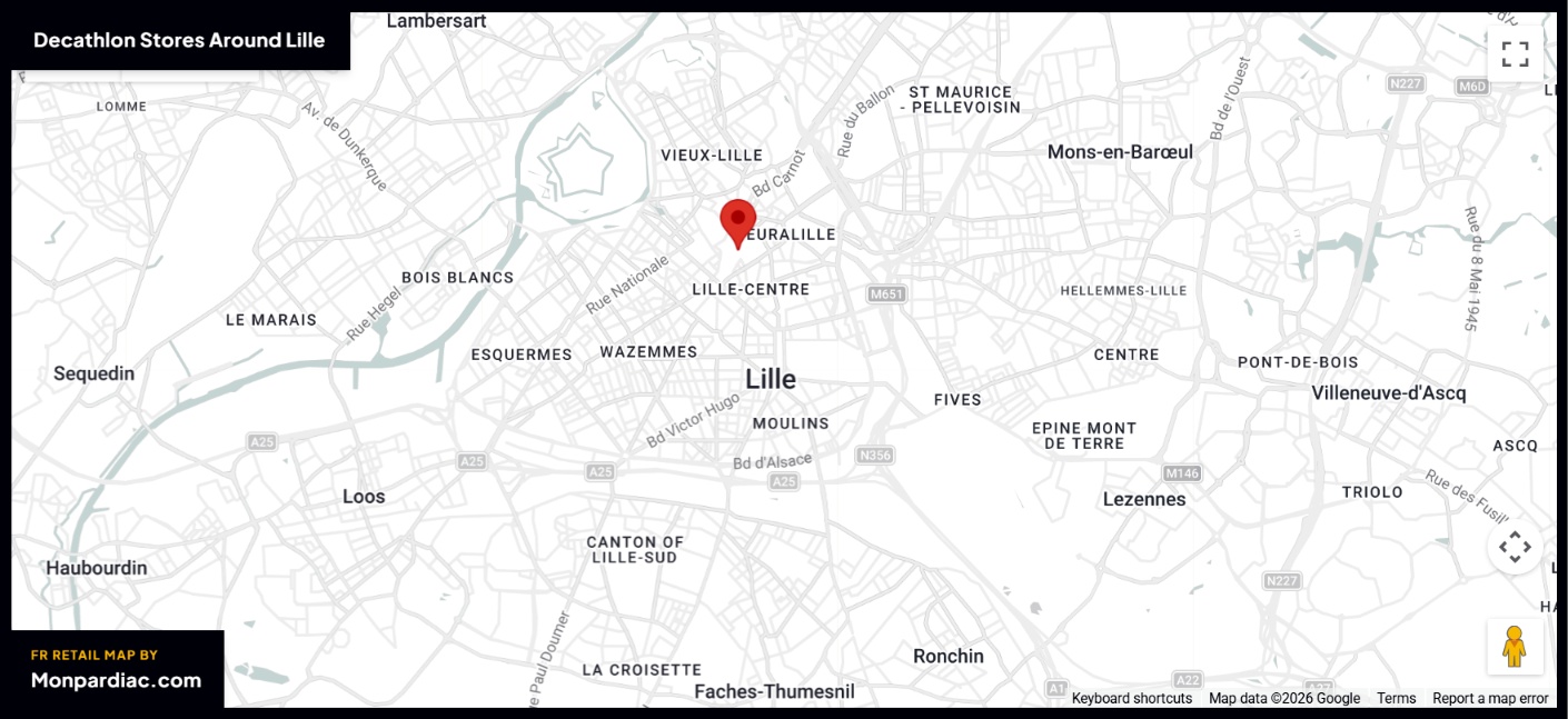 Plan des magasins Decathlon à Lille