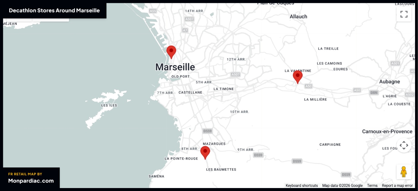 Plan des magasins Decathlon à Marseille