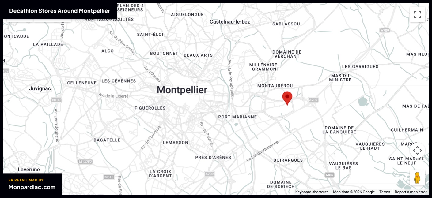 Plan des magasins Decathlon à Montpellier