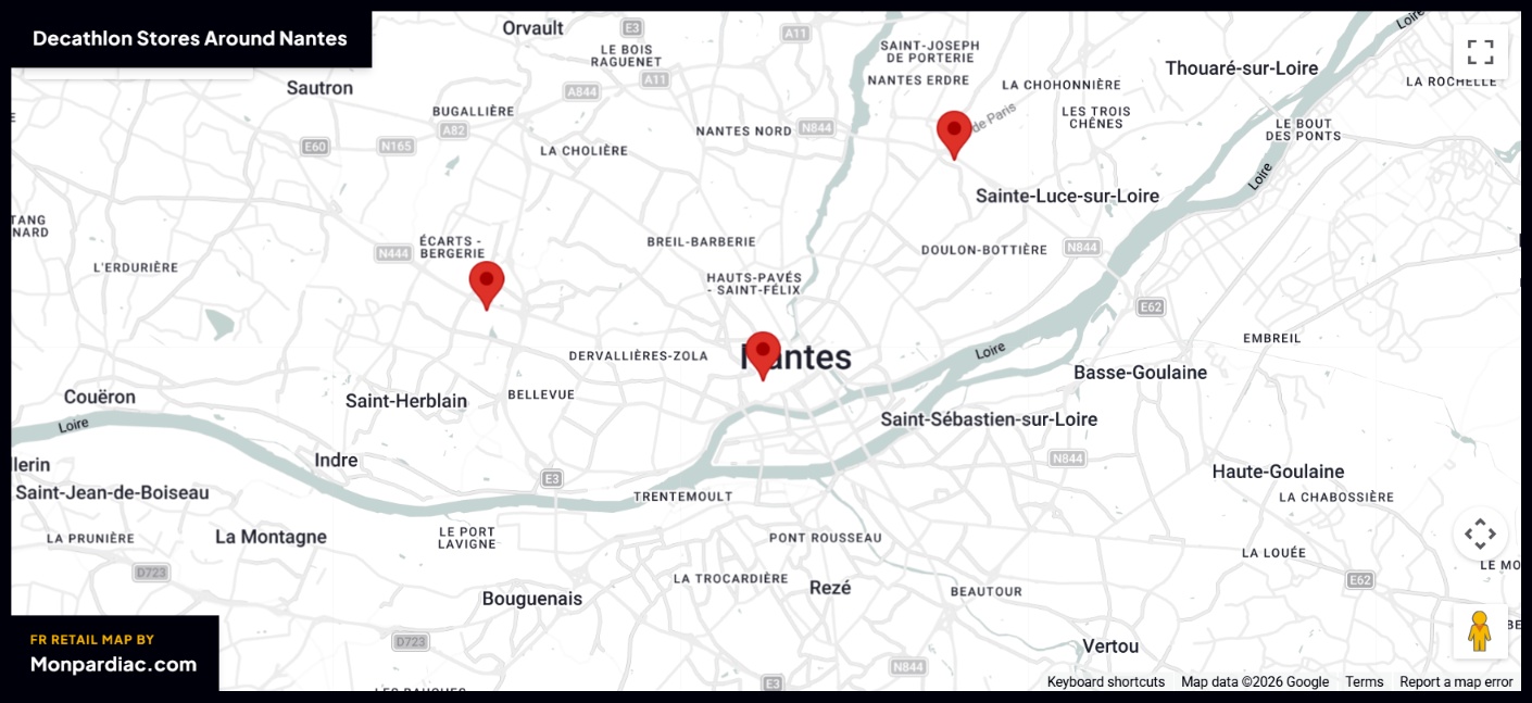 Plan des magasins Decathlon à Nantes