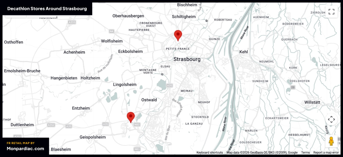 Plan des magasins Decathlon à Strasbourg