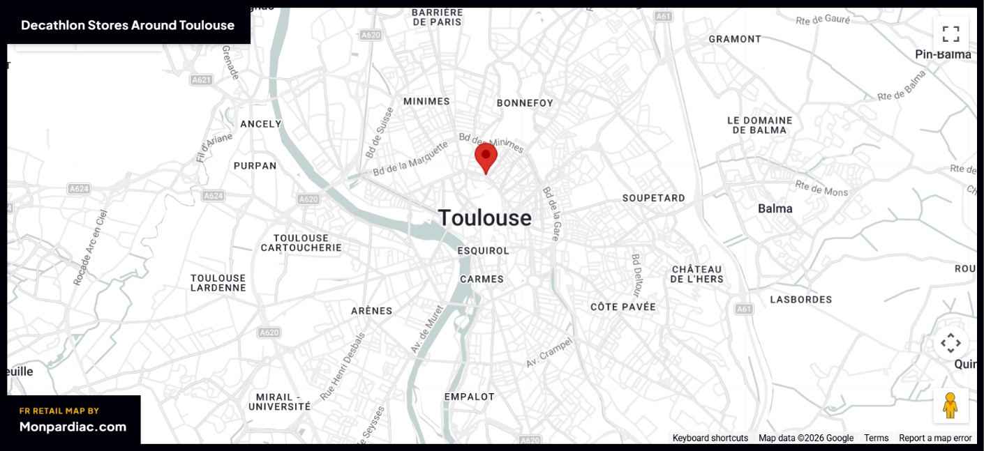 Plan des magasins Decathlon à Toulouse