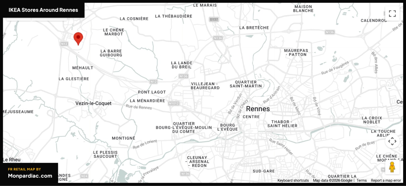 Plan des magasins IKEA à Rennes
