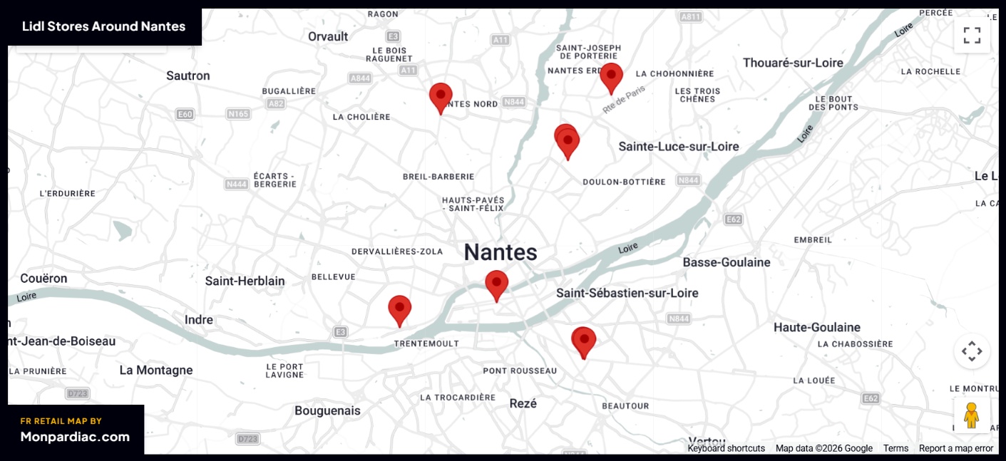 Plan des magasins LIDL à Nantes