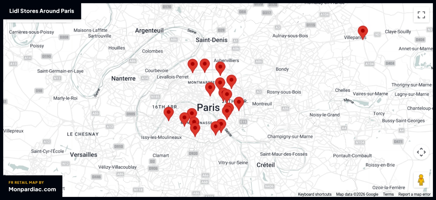 Plan des magasins LIDL à Paris