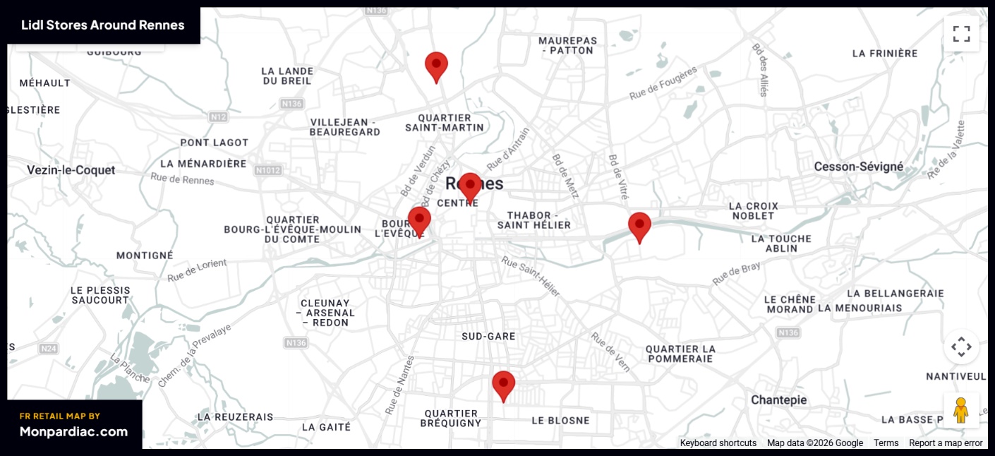 Plan des magasins LIDL à Rennes
