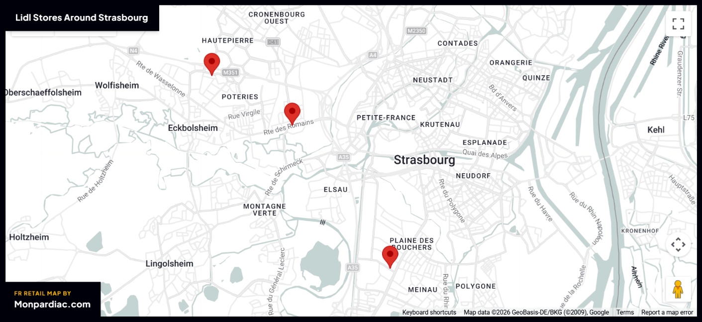 Plan des magasins LIDL à Strasbourg