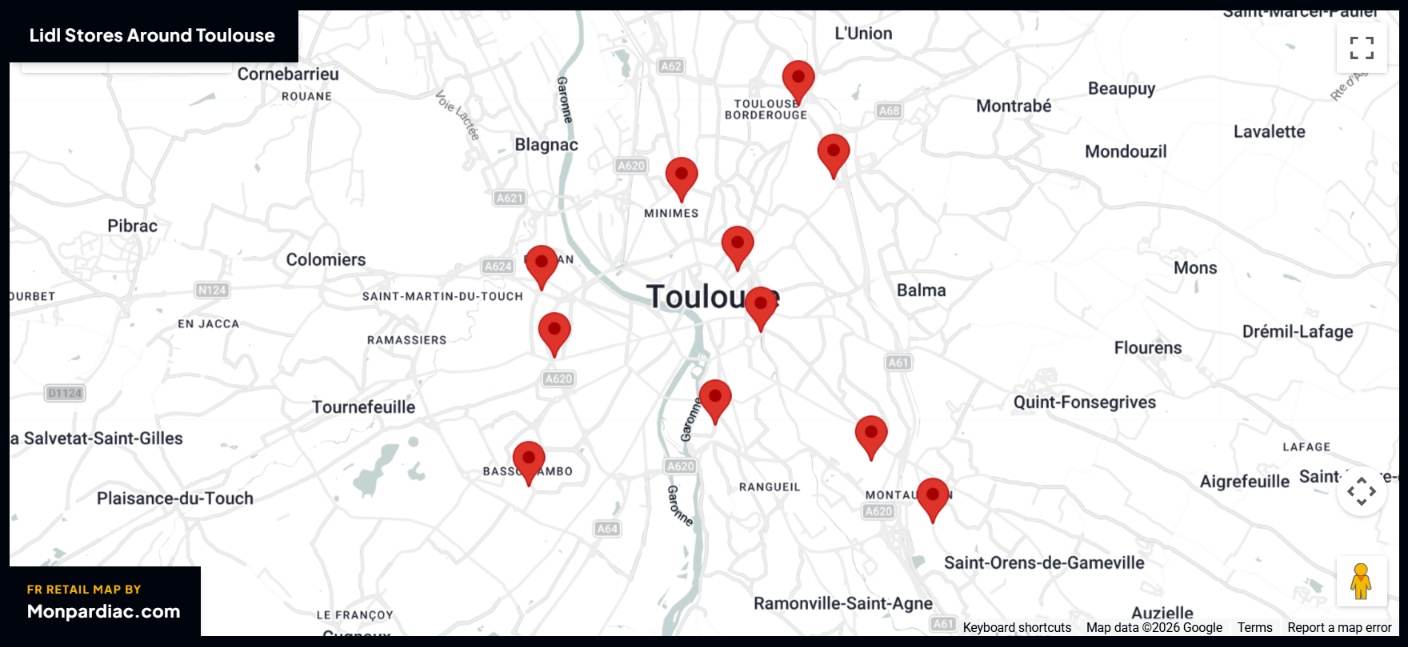 Plan des magasins LIDL à Toulouse
