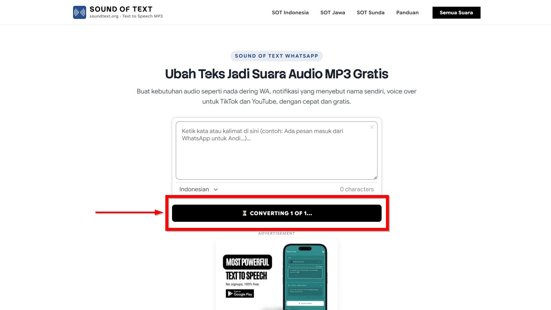Klik Convert to Speech