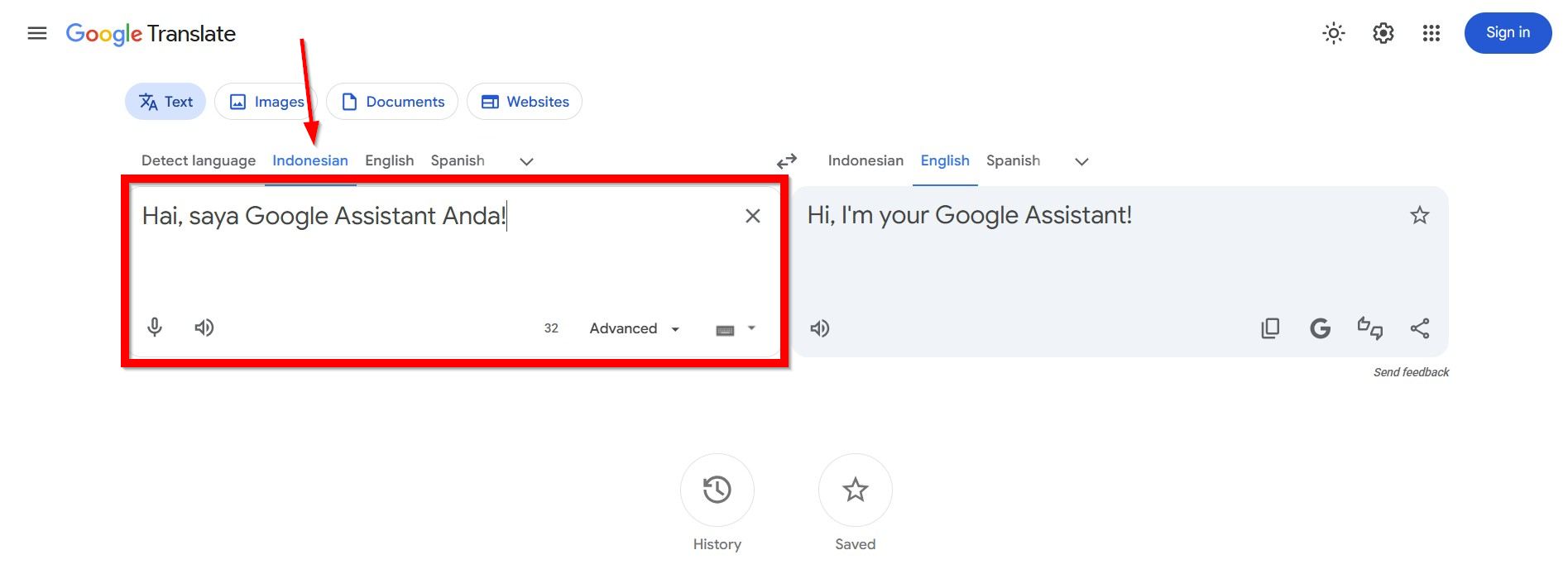 Ketik Kalimat di Kolom Google Translate