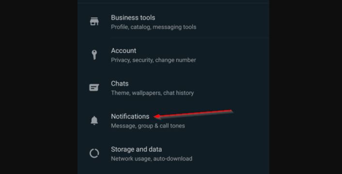 Menu Pengaturan Notifikasi WhatsApp