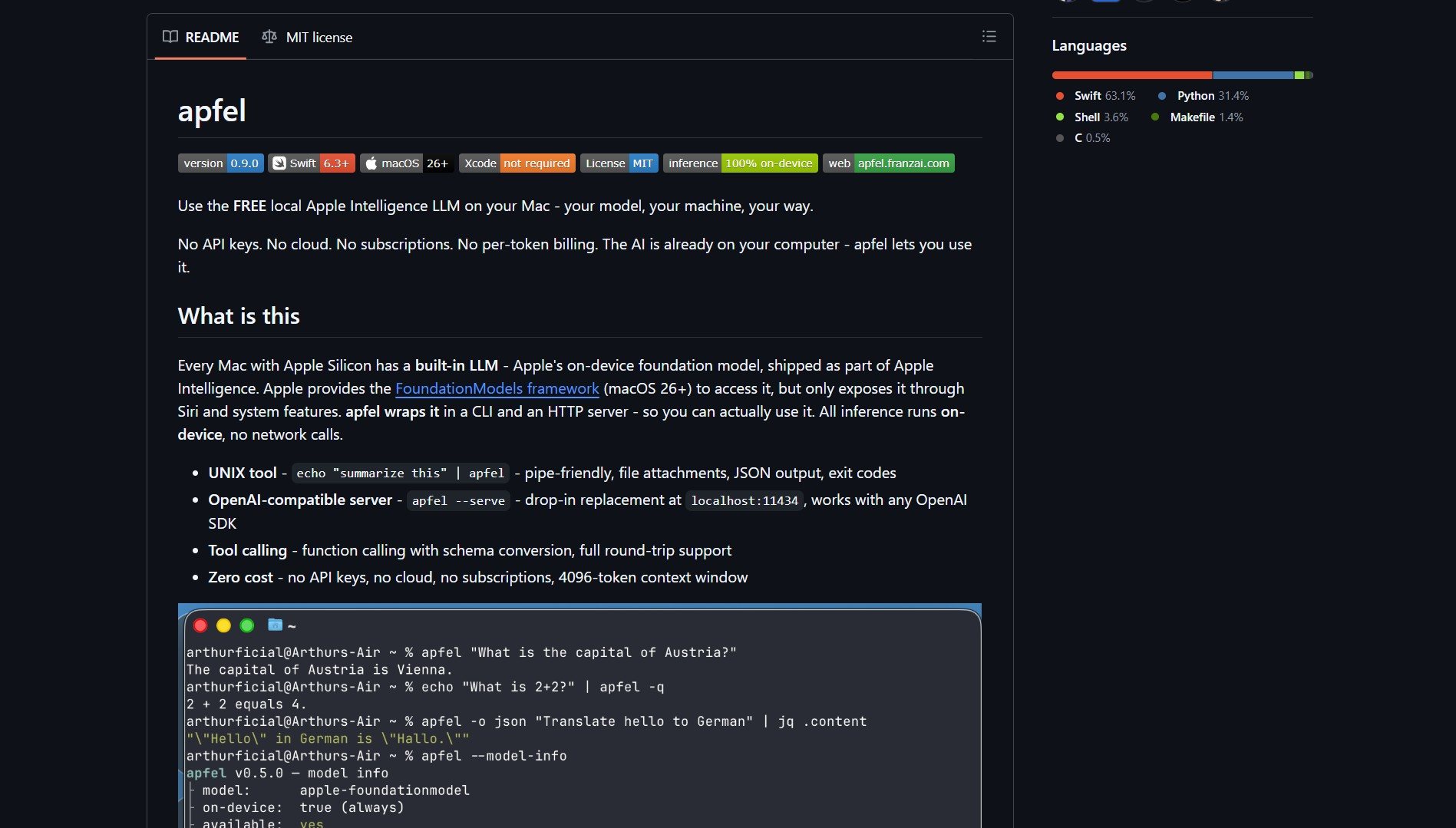 Apfel GitHub repository
