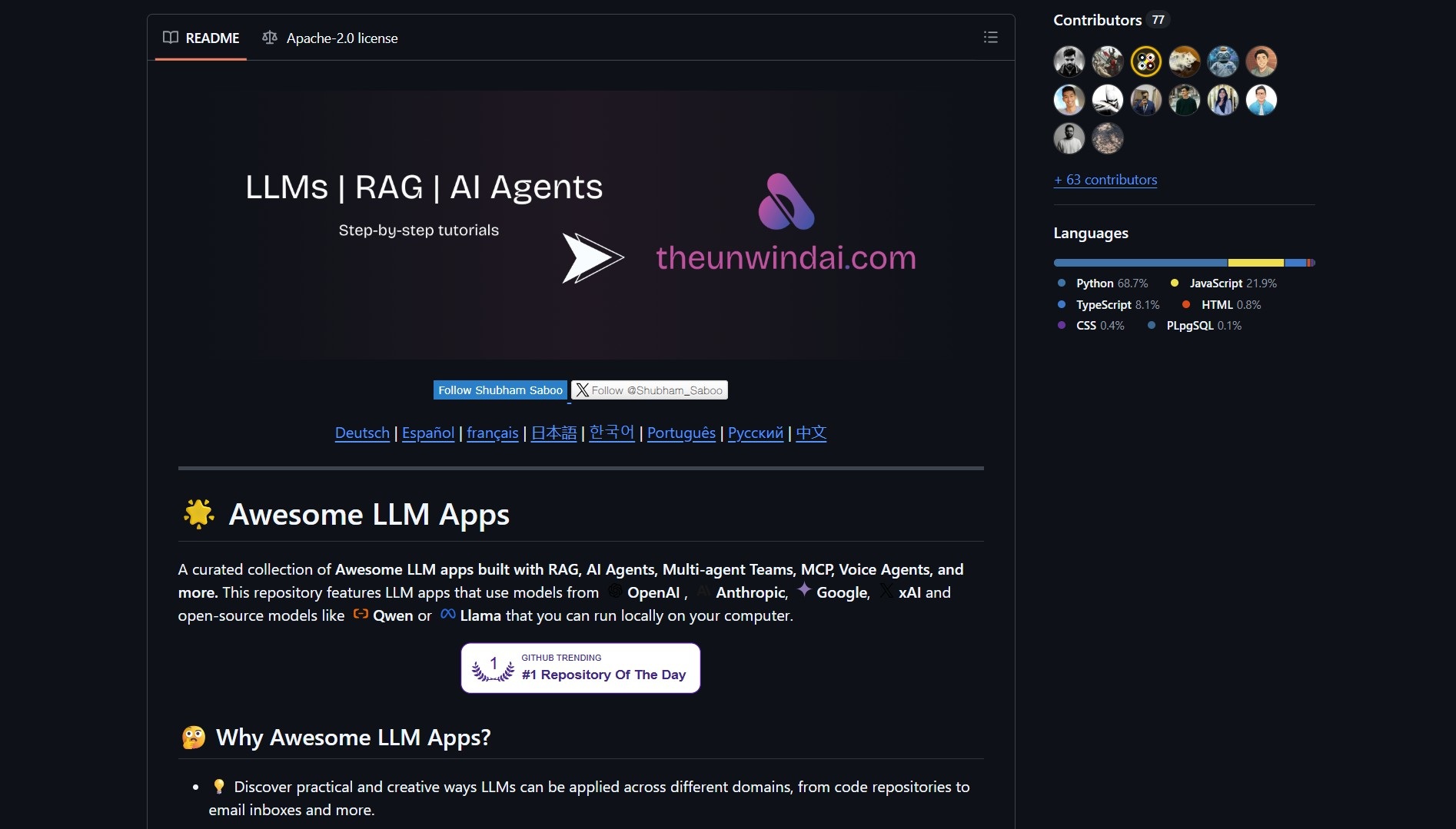 Tangkapan layar Shubhamsaboo/awesome-llm-apps 1