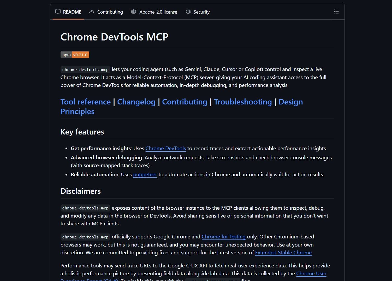 Tangkapan layar ChromeDevTools/chrome-devtools-mcp 1