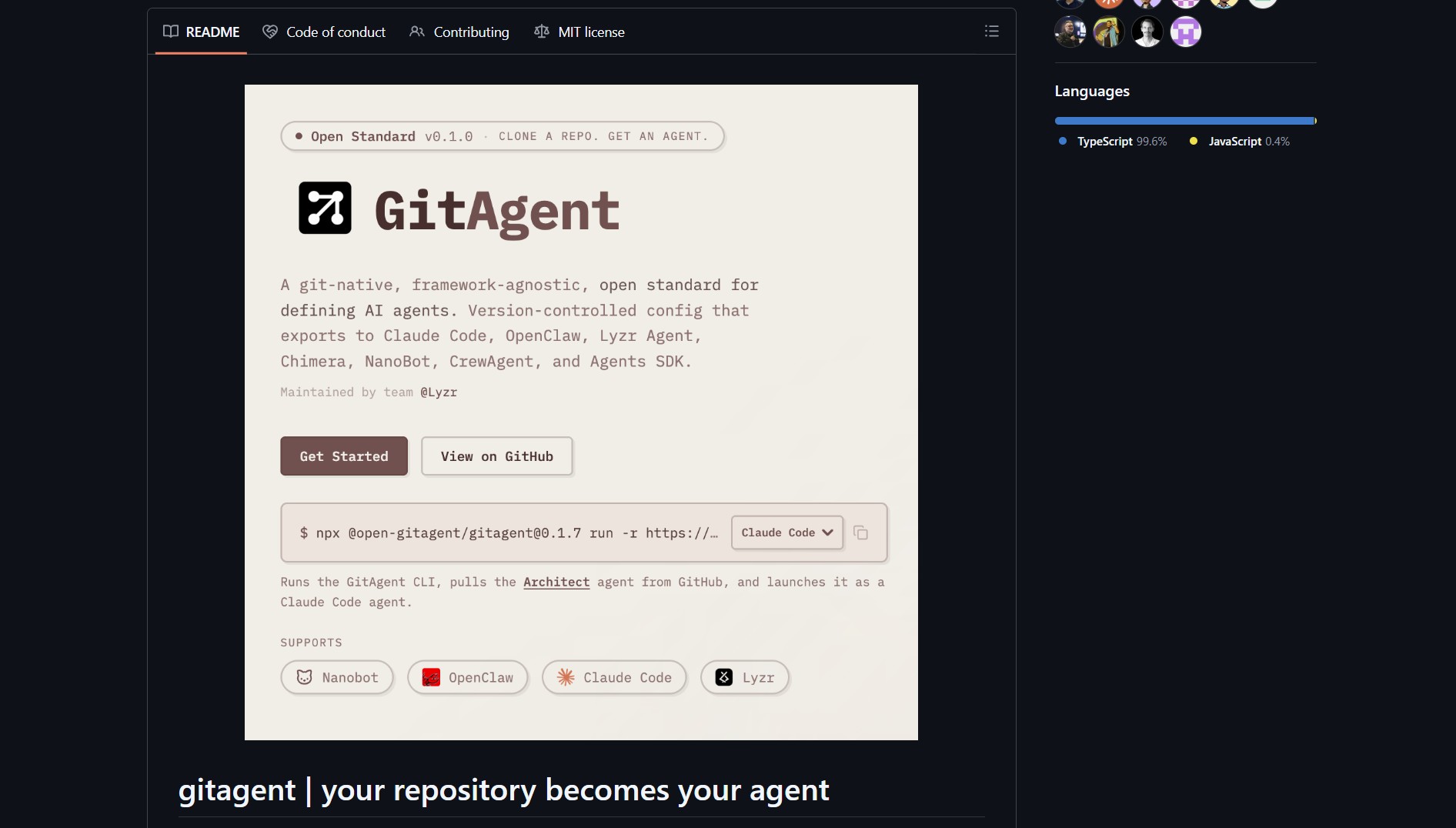 Tangkapan layar open-gitagent/gitagent 1