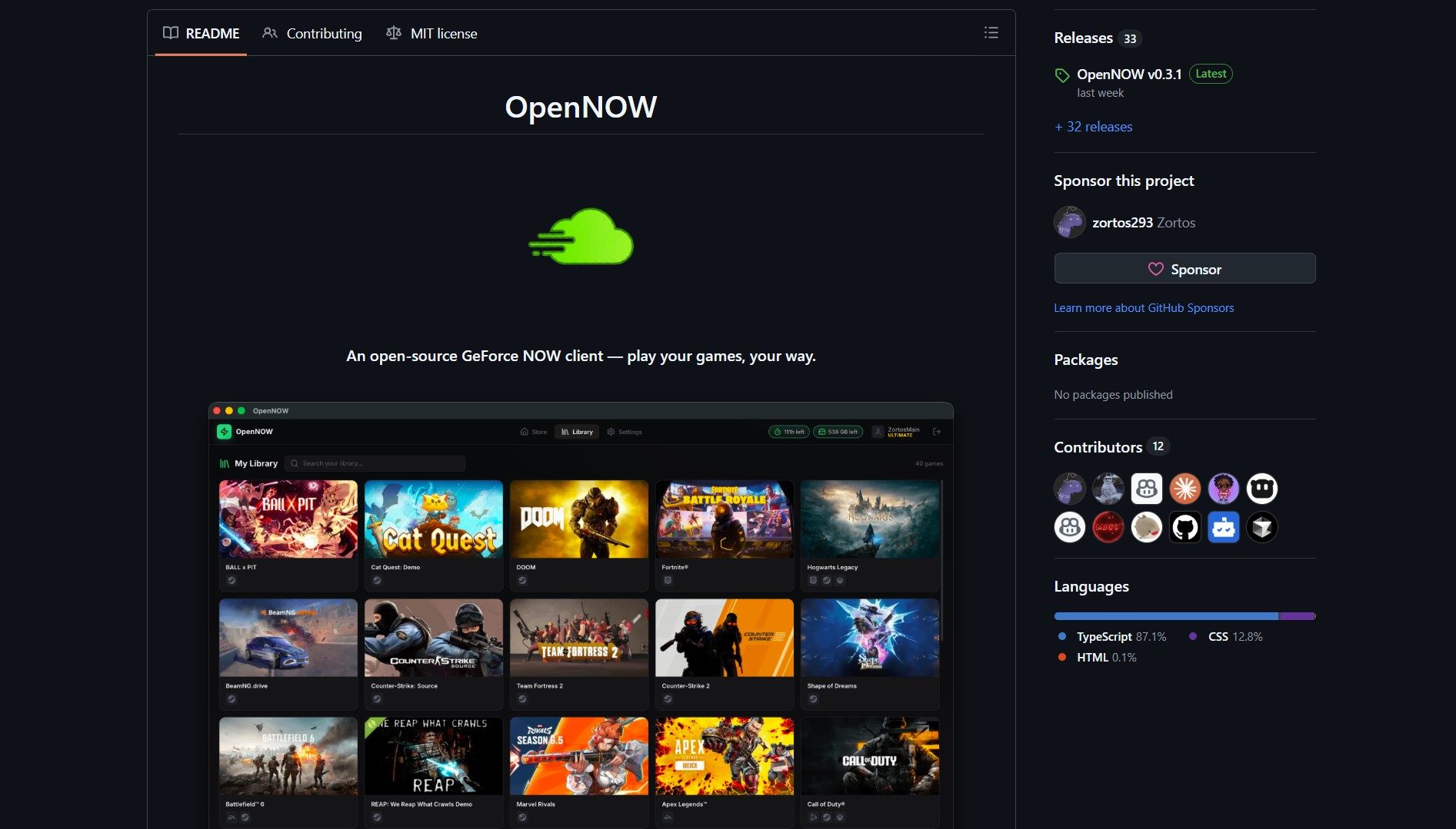 OpenNOW GitHub repository homepage