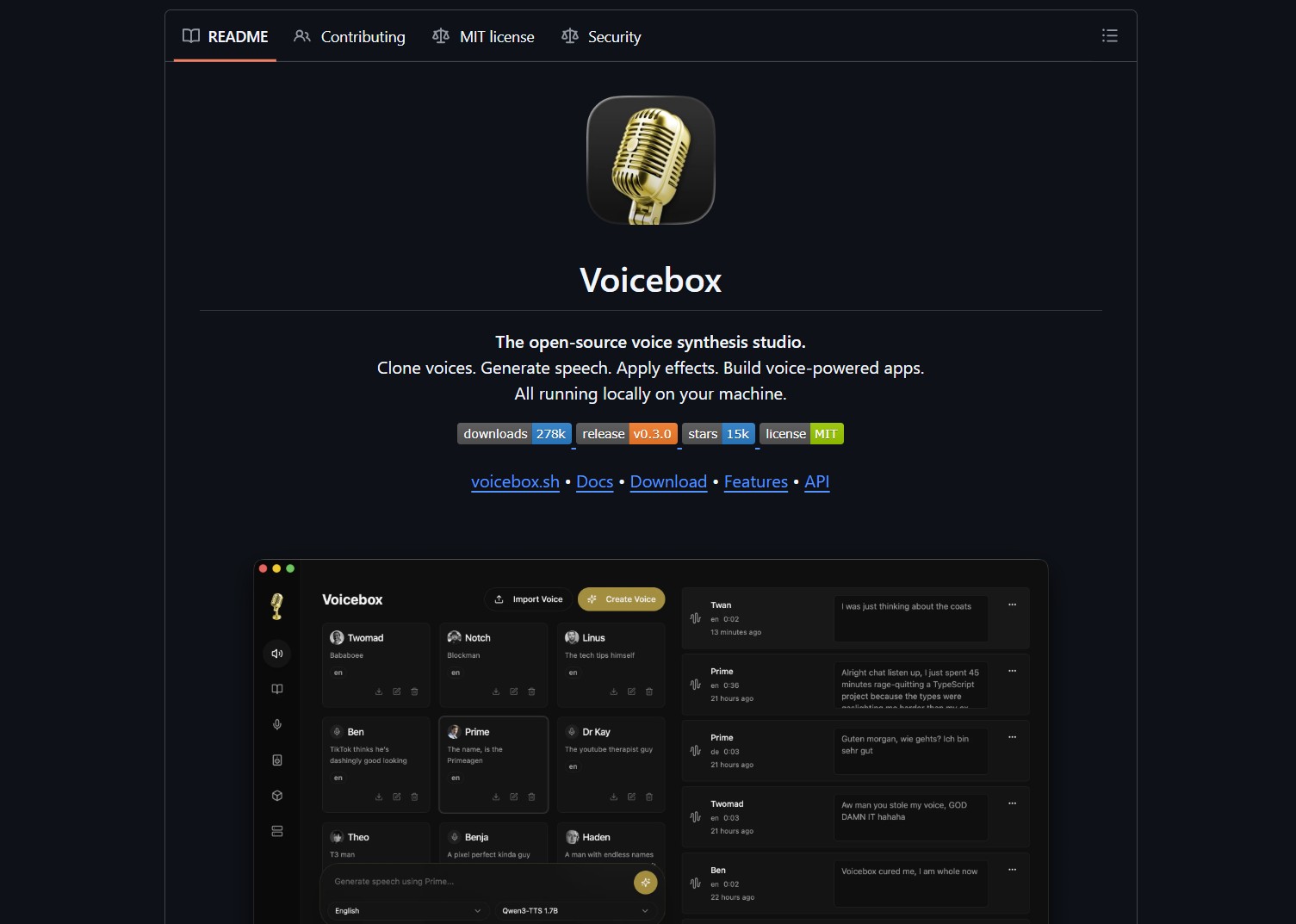 Tangkapan layar jamiepine/voicebox 1
