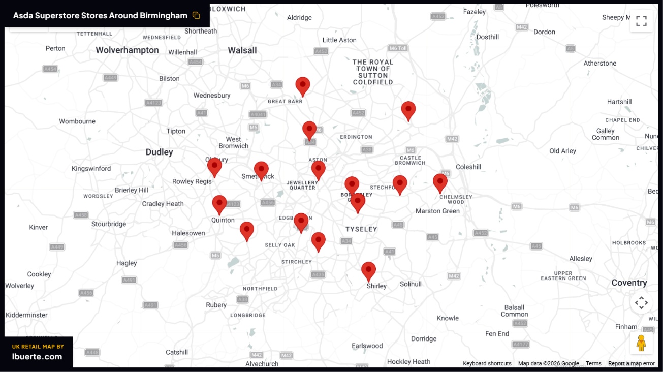 Asda store map in Birmingham