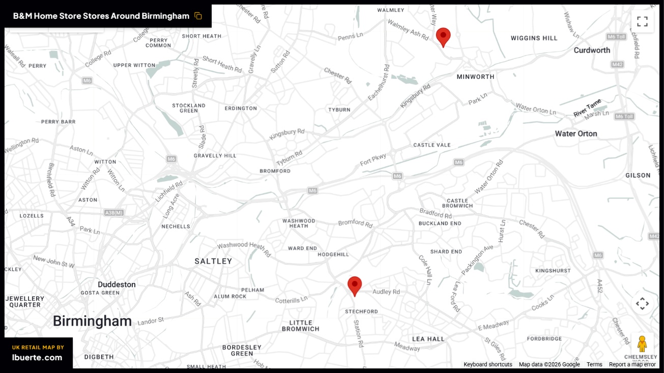B&M store map in Birmingham