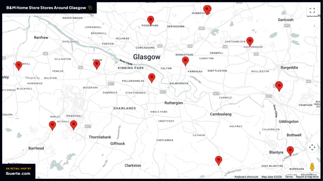 B&M store distribution across Glasgow