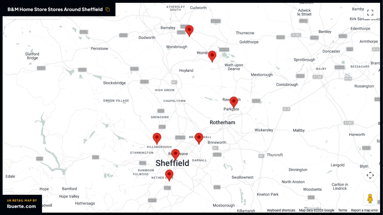 B&M store map in Sheffield