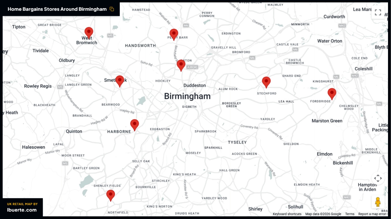Home Bargains store map in Birmingham