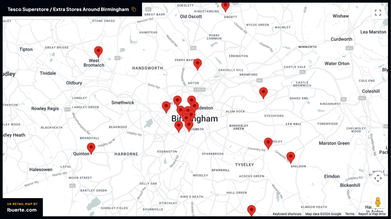Tesco store map in Birmingham
