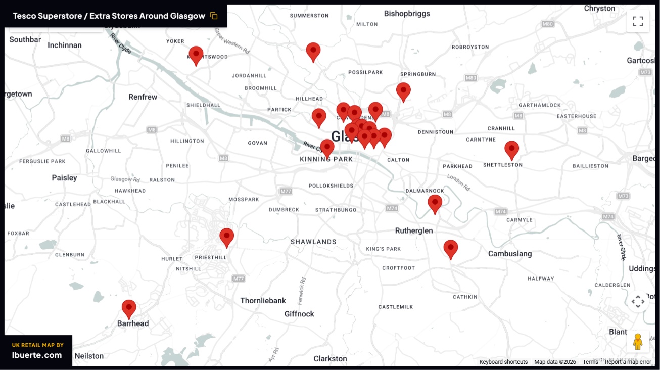 Tesco store map in Glasgow