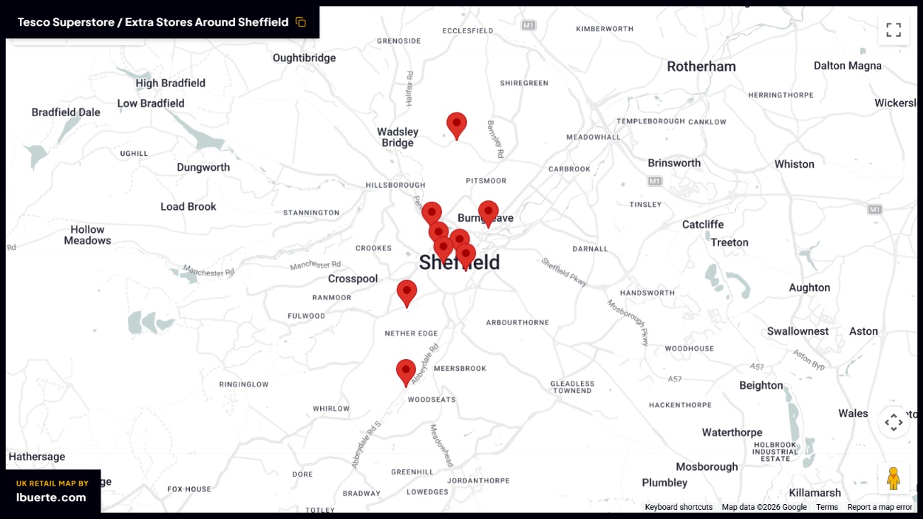 Tesco store map in Sheffield